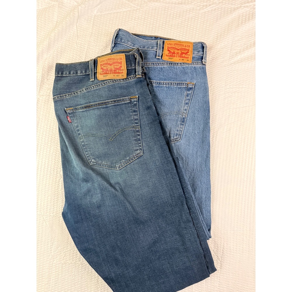 2 pairs Levi  501 Original Mens Blue Medium Wash Straight Leg Denim Jeans 40x30